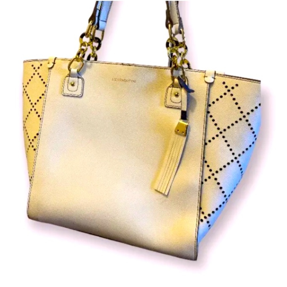 LIZ CLAIBORNE Leather Co. White Pebble Leather Satchel Shoulder Tote